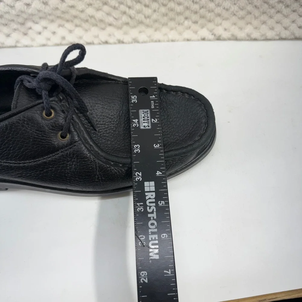 Minnetonka Moccasin Shoes Mens Black Pebbled Leather Lace Up Moc Toe Casual